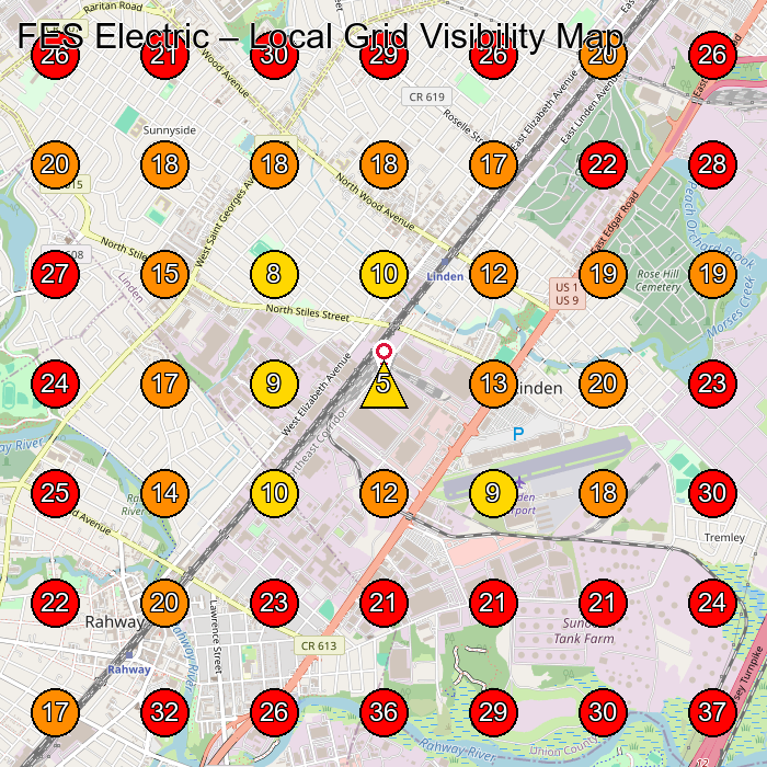 FES Electric GeoGrid visibility map for Electrical Installation Service in Natrona Heights